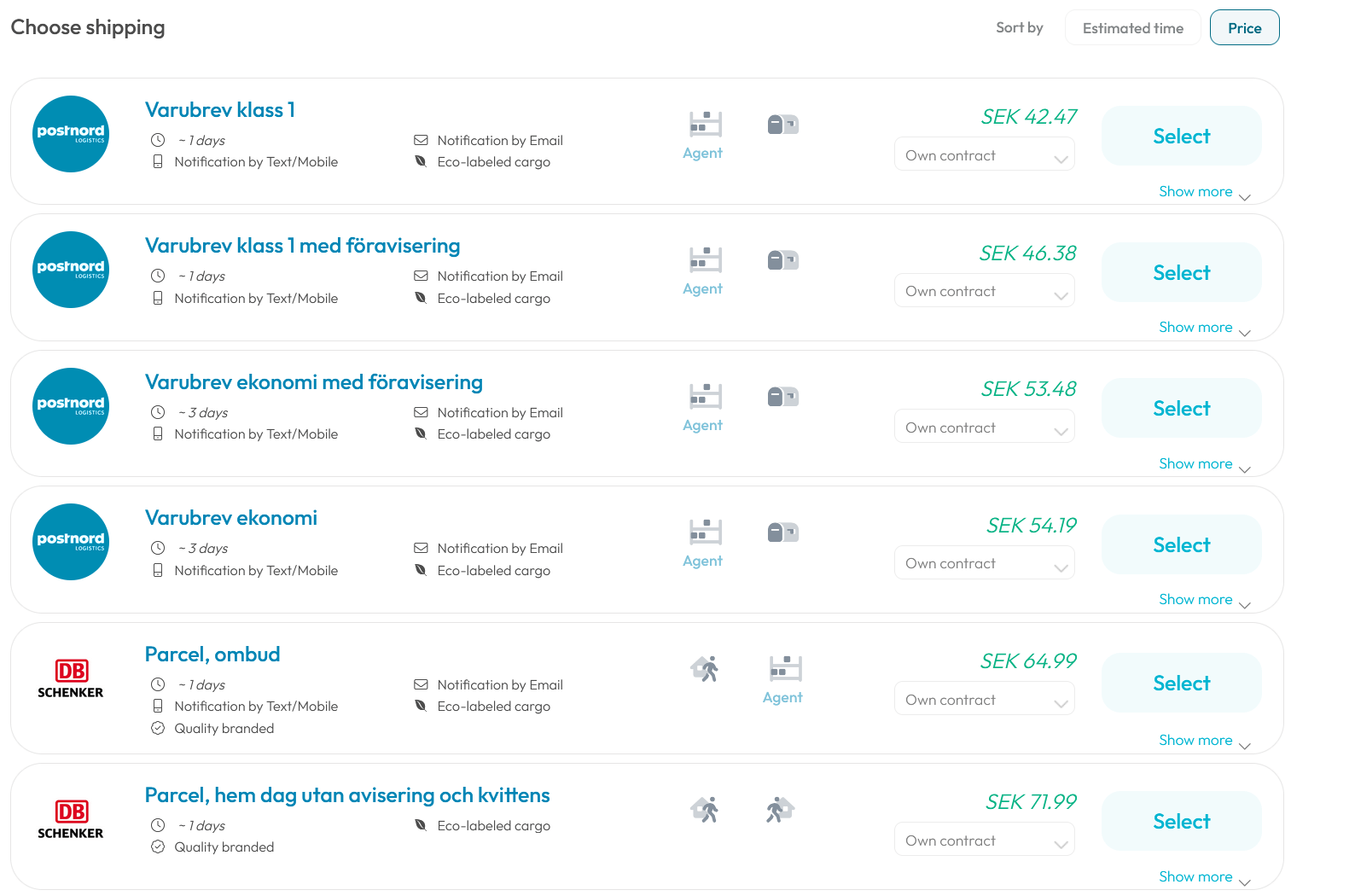 Calculate shipping cost - Fraktjakt